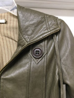 MIKE & CHRIS OLIVE GREEN LEATHER JACKET w HOOD Sz XS