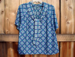 Vintage 1960s Designer Geometric Print Purple/Teal Blouse * Babydoll *