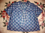 Vintage 1960s Designer Geometric Print Purple/Teal Blouse * Babydoll *