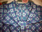 Vintage 1960s Designer Geometric Print Purple/Teal Blouse * Babydoll *