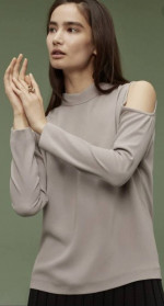Aritzia Wilfred cold shoulder tie back blouse size XS taupe colour