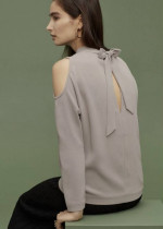 Aritzia Wilfred cold shoulder tie back blouse size XS taupe colour