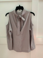 Aritzia Wilfred cold shoulder tie back blouse size XS taupe colour
