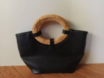 Anthropologie Black Small Rattan Handles Crossbody Shoulder Strap 3 in