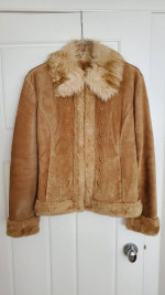 VINTAGE GUESS Genuine Suede Leather Faux Fur Jacket