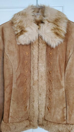 VINTAGE GUESS Genuine Suede Leather Faux Fur Jacket