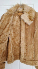 VINTAGE GUESS Genuine Suede Leather Faux Fur Jacket
