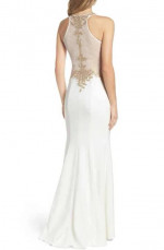 White and Gold Embroidered Mermaid Gown / Prom Dress