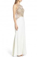 White and Gold Embroidered Mermaid Gown / Prom Dress