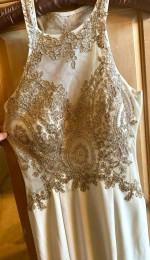 White and Gold Embroidered Mermaid Gown / Prom Dress