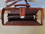 APC-Brand Brown Leather Clamshell Briefcase Chromebook Bag w/ Lock