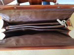 APC-Brand Brown Leather Clamshell Briefcase Chromebook Bag w/ Lock
