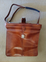 APC-Brand Brown Leather Clamshell Briefcase Chromebook Bag w/ Lock