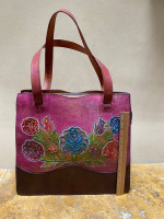 Rare, new, tooled and painted leather tote