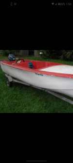 1956 formula thunderbird 14' v hull fiberglass boat and trailer