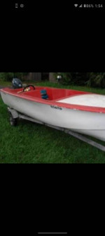 1956 formula thunderbird 14' v hull fiberglass boat and trailer