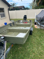 2022 12’ jon boat, 9.9 merc 4 stroke trailer