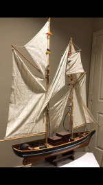 SCHOONER MODEL SHIP   lARGE 55"X 58" OVERALL