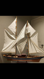 SCHOONER MODEL SHIP   lARGE 55"X 58" OVERALL
