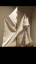 SCHOONER MODEL SHIP   lARGE 55"X 58" OVERALL