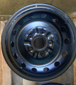 FOUR 14"X5.5" FACTORY 14 HOLE STOCK BLACK STEEL WHEELS--OS