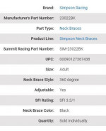 NEW Simpson Racing Neck Brace