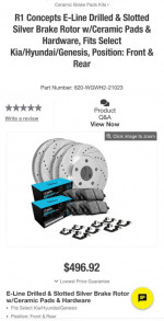R1 Concepts E-Line Drilled & Slotted Silver Brake Rotor w/Ceramic Pads & Hardwar