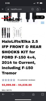 USED- Halolifts adjustable 2.5 aluminum struts and rear shocks kit Fits 2015-202