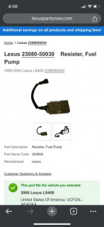 Lexus LS400 fuel pump resistor