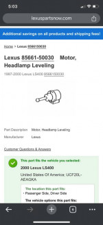 Lexus LS400 headlight leveling motor