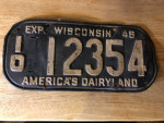 Vintage 1946 Wisconsin License Plate