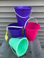 Sand Pails Beach Buckets Toys w/Shovels Set of 4