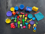 HUGE LOT OF KIDS SAND BEACH TOYS: BUCKETS, MOLDS, SHOVELS, RAKES
