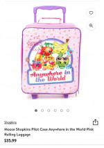 Shopkins pink rolling luggage
