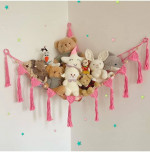 Stuffed Animal Storage Hammock Display, Corner Net for wall- Pink