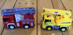 Set of 2 Toy Fire Truck and Crane, extendable ladder/crane and sound!