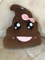 Giant Poop Emoji Pillow with pink bow, 33", (stuffed pillow)