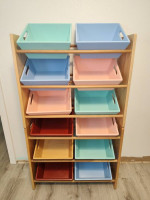 Toy storage organizer. Nice heavy duty wood bins