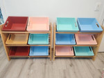 Toy storage organizer. Nice heavy duty wood bins