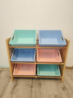 Toy storage organizer. Nice heavy duty wood bins