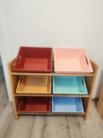 Toy storage organizer. Nice heavy duty wood bins