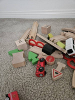 Kids Wooden Railroad with tracks/locomotives/cars