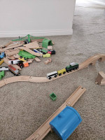 Kids Wooden Railroad with tracks/locomotives/cars