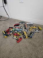 Kids Wooden Railroad with tracks/locomotives/cars