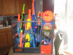 nerf gun lot with rack and ammo