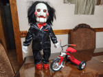Saw  jigsaw billy horror spencers gifts 24" doll with metal tricycle
