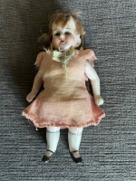 5" Antique German Bisque Porcelain Jointed Doll with Real Hair