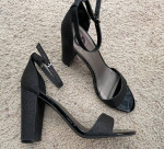 women's black glitter Guess 4 inch high sandals dress shoes
