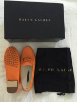 RALPH LAUREN WOMENS DASITA SOFT VACHETTA LEATHER SHOES ORANGE, 6B NEW