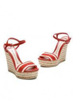 GUCCI CORK WEDGES WOMEN'S HEELS SHOES RED/WHITE, NEW IN BOX, SHOE BAG
